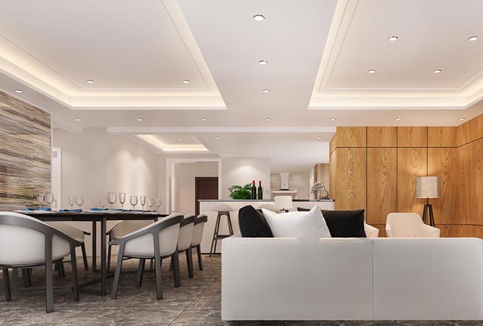 Sanca de gesso com iluminação indireta em sala